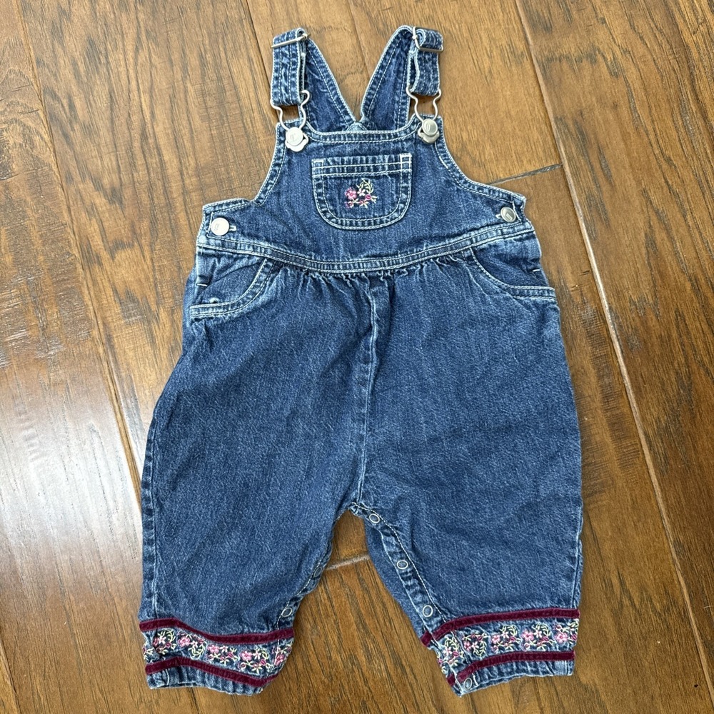 Vintage Y2K Gymboree‎ Denim Overalls 3-6M Floral Embroidery Velvet Boho 2000 G